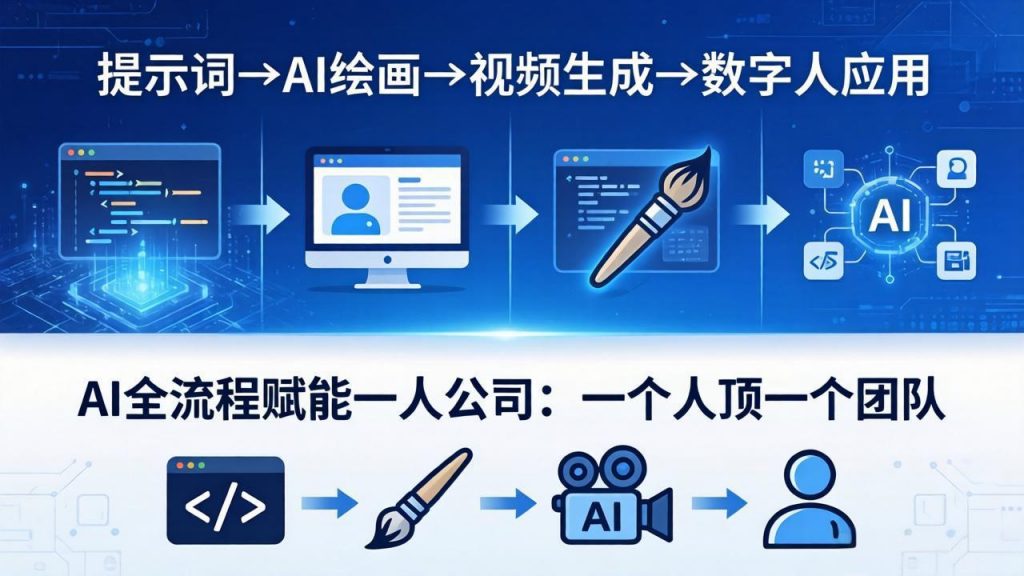 AI全流程赋能一人公司：提示词、绘画、视频、数字人、编程，一个人顶一个团队-孔明聊项目