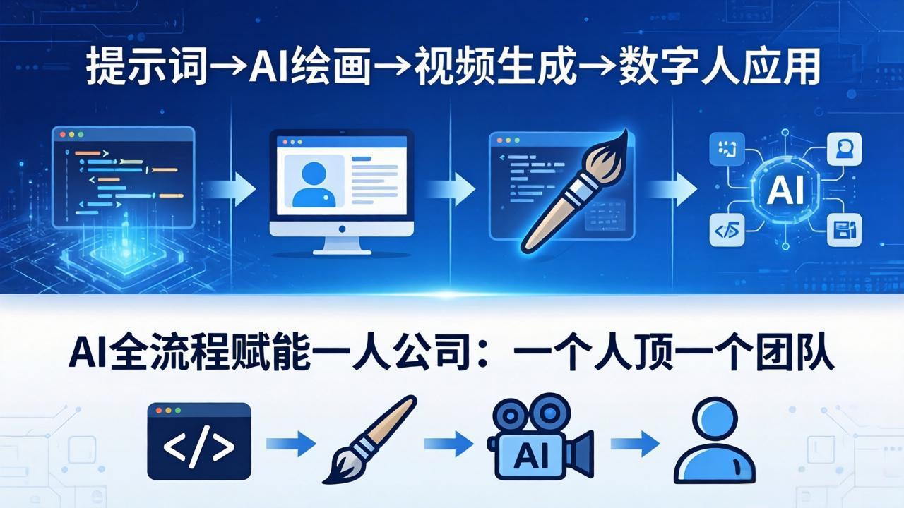 AI全流程赋能一人公司：提示词、绘画、视频、数字人、编程，一个人顶一个团队-孔明聊项目
