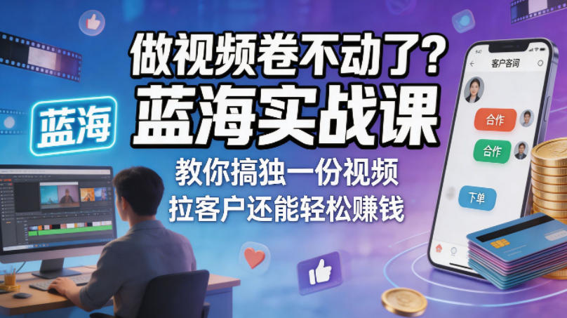 做视频卷不动了？蓝海实战课教你搞独一份视频，拉客户还能轻松賺钱！【原创双语字幕】-孔明聊项目