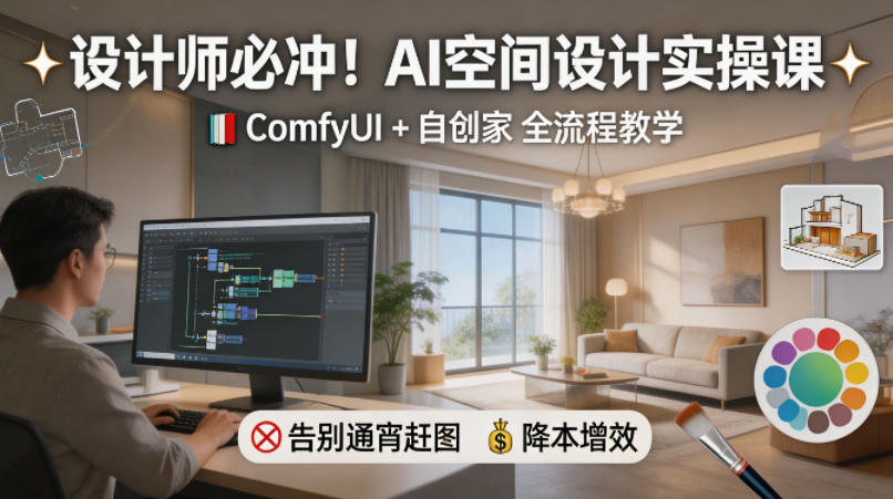 设计师必冲！AI空间设计实操课，ComfyUI+自创家全教学，告别通宵赶图，降本增效-孔明聊项目
