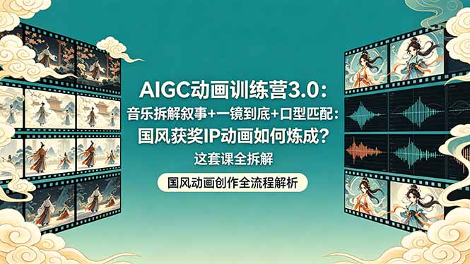 AIGC动画训练营3.0：音乐拆解叙事+一镜到底+口型匹配：国风获奖IP动画如何炼成？这套课全拆解-孔明聊项目