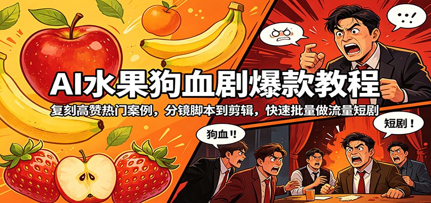 AI水果狗血剧爆款教程：复刻高赞热门案例，分镜脚本到剪辑，快速批量做流量短剧-孔明聊项目