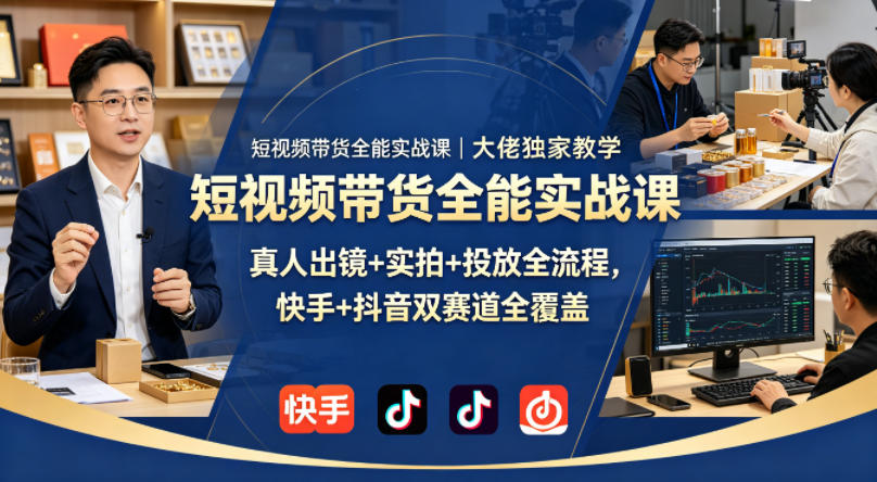 短视频带货全能实战课｜大佬独家教学，真人出镜+实拍+投放全流程，快手+抖音双赛道全覆盖-孔明聊项目
