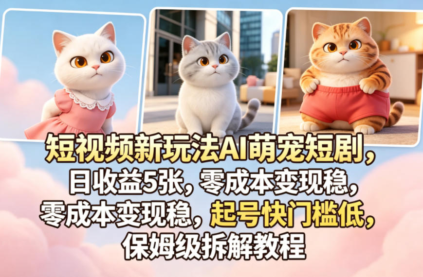 短视频新玩法AI萌宠短剧，日收益5张，零成本变现稳，起号快门槛低，保姆级拆解教程-孔明聊项目