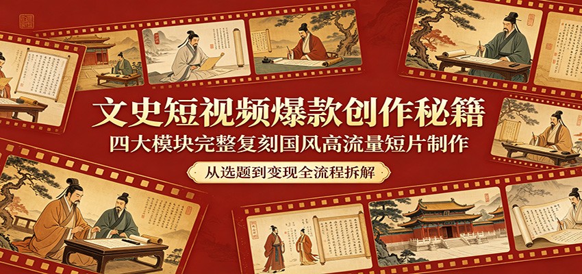 文史短视频爆款创作秘籍：四大模块完整复刻国风高流量短片制作-孔明聊项目