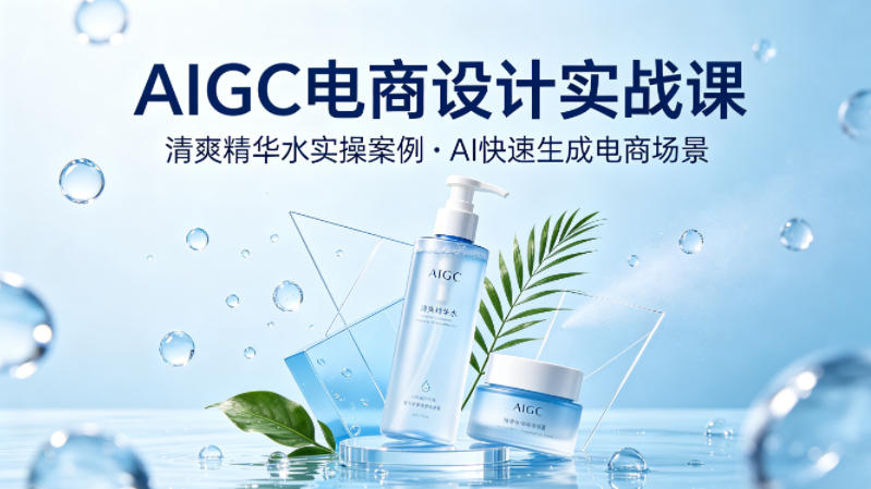 AIGC电商设计实战课，以清爽精华水为实操案例，教你用AI快速生成电商场景-孔明聊项目