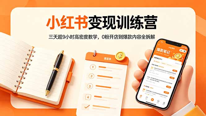 小红书变现训练营：三天超9小时高密度教学，0粉开店到爆款内容全拆解-孔明聊项目