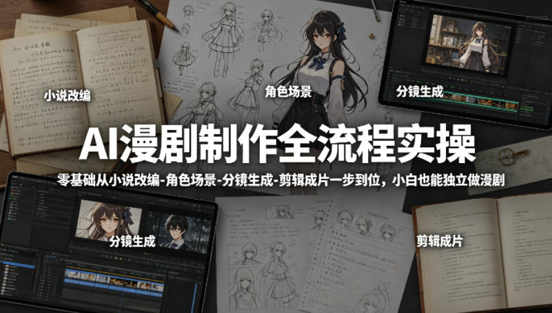 AI漫剧制作全流程实操，零基础从小说改编-角色场景-分镜生成-剪辑成片一步到位，小白也能独立做漫剧-孔明聊项目