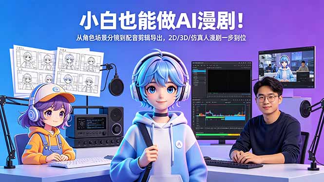 小白也能做AI漫剧！从角色场景分镜到配音剪辑导出，2D/3D/仿真人漫剧一步到位-孔明聊项目