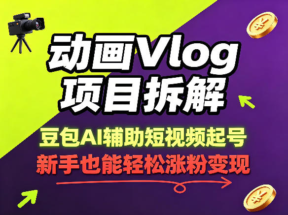 动画Vlog项目拆解，豆包AI辅助短视频起号，新手也能轻松涨粉，43条作品涨粉8.3W-孔明聊项目