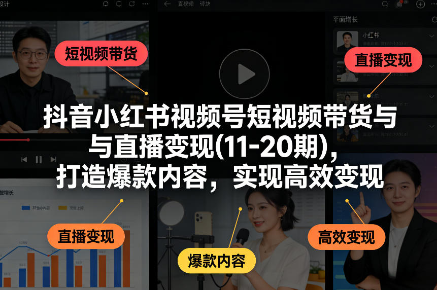 抖音小红书视频号短视频带货与直播变现(10-21期)，打造爆款内容，实现高效变现(更新05月08日)-孔明聊项目