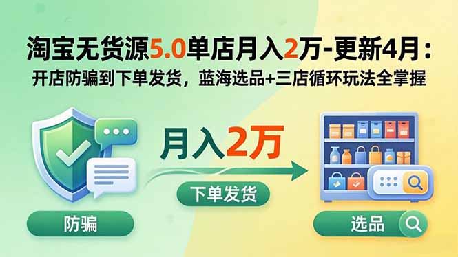 淘宝无货源5.0单店月入2万-更新5月：开店防骗到下单发货，蓝海选品+三店循环玩法全掌握-孔明聊项目