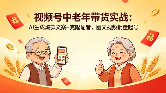 视频号中老年带货实战：AI生成爆款文案+克隆配音，图文视频批量起号-孔明聊项目