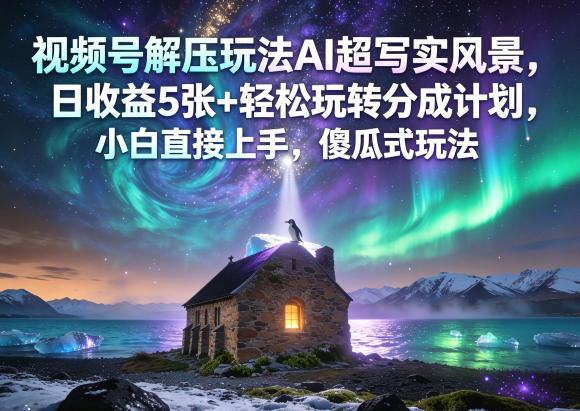 视频号解压玩法AI超写实风景，日收益5张+轻松玩转分成计划，小白直接上手，傻瓜式玩法-孔明聊项目