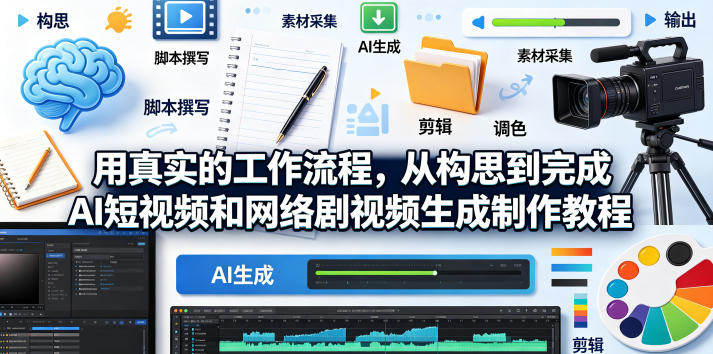 用真实的工作流程，从构思到完成AI短视频和网络剧视频生成制作教程-中英字幕-孔明聊项目