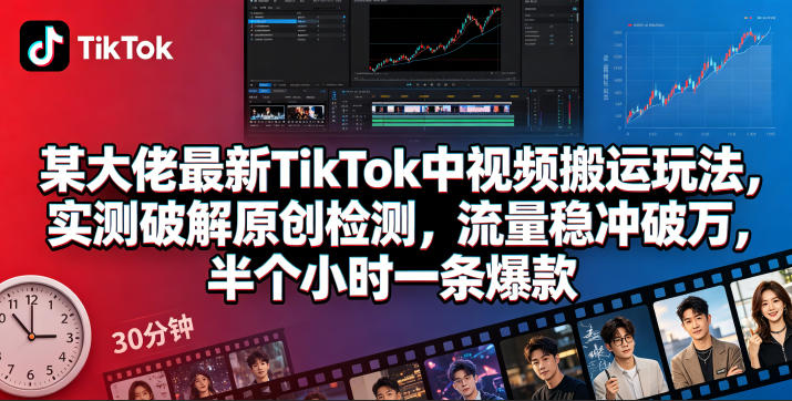 某大佬最新TikTok中视频搬运玩法，实测破解原创检测，流量稳冲破万，半个小时一条爆款-孔明聊项目