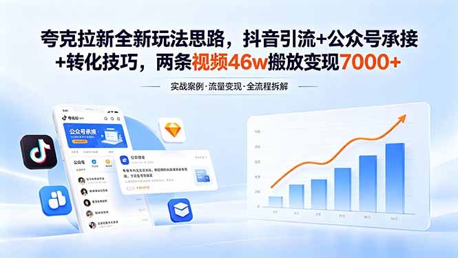 夸克拉新全新玩法思路，抖音引流+公众号承接+转化技巧，两条视频46w搬放 变现7000+-孔明聊项目