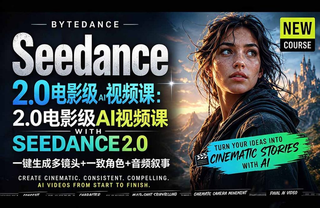 Seedance 2.0电影级AI视频课：一键生成多镜头+一致角色+音频叙事-孔明聊项目