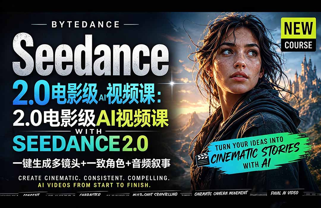 Seedance 2.0电影级AI视频课：一键生成多镜头+一致角色+音频叙事-孔明聊项目