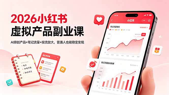 2026小红书虚拟产品副业课，AI原创产品+笔记流量+投流放大，普通人也能稳定变现-孔明聊项目