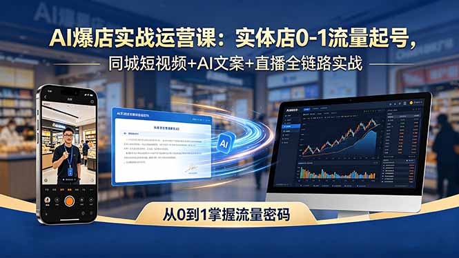 AI爆店实战运营课：实体店0-1流量起号，同城短视频+AI文案+直播全链路实战-孔明聊项目