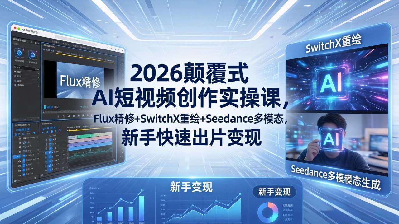 2026颠覆式 AI短视频创作课-5月更新，Flux精修+SwitchX重绘+Seedance多模态，新手快速出片变现-孔明聊项目