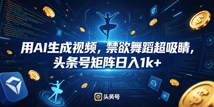 用AI生成视频，禁欲舞蹈超吸睛，头条号矩阵日入1k+-孔明聊项目