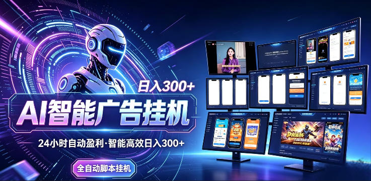 AI智能广告挂G项目，无需人工，单机稳定日入200+，可矩阵放大，24小时不间断刷广告賺收益【揭秘】-孔明聊项目