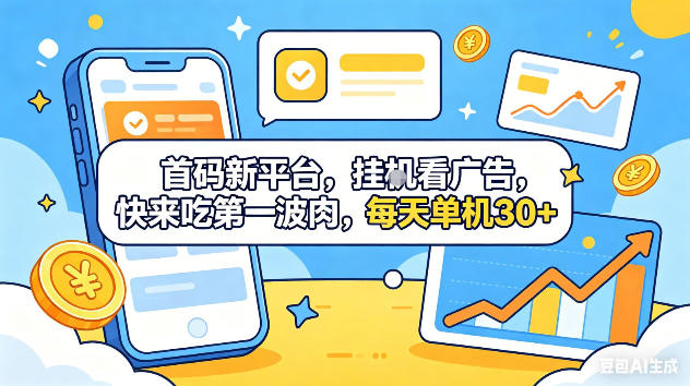 首码新平台，挂G自动看广告，快来吃第一波肉，每天单机30+，可矩阵放大【揭秘】-孔明聊项目