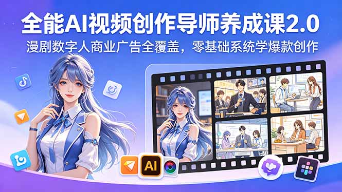 全能AI视频创作导师养成课2.0，漫剧数字人商业广告全覆盖，零基础系统学爆款创作-孔明聊项目