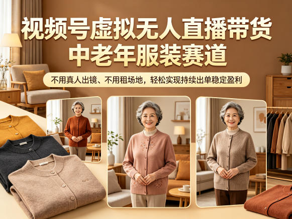 视频号虚拟无人直播带货中老年服装赛道，不用真人出镜、不用租场地，轻松实现持续出单稳定盈利-孔明聊项目