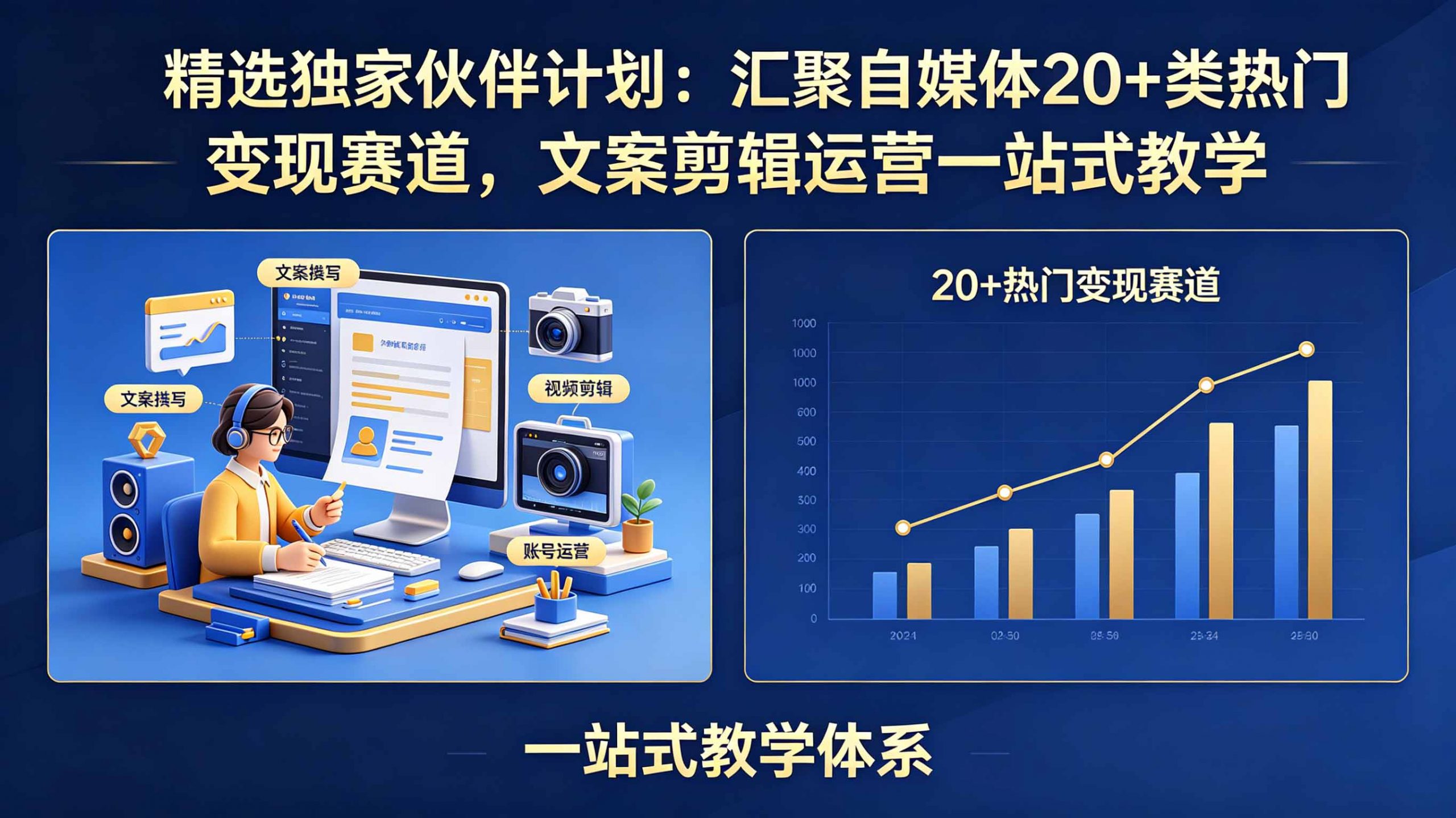 精选独家伙伴计划：汇聚自媒体20+类热门变现赛道，文案剪辑运营一站式教学-孔明聊项目