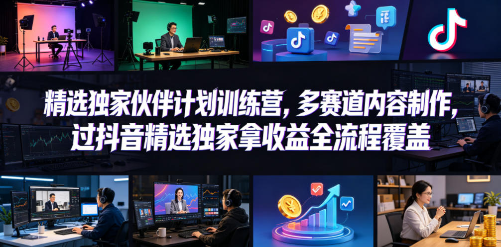 小豁食堂精选独家伙伴计划训练营，多赛道内容制作，过抖音精选独家拿收益全流程覆盖-孔明聊项目
