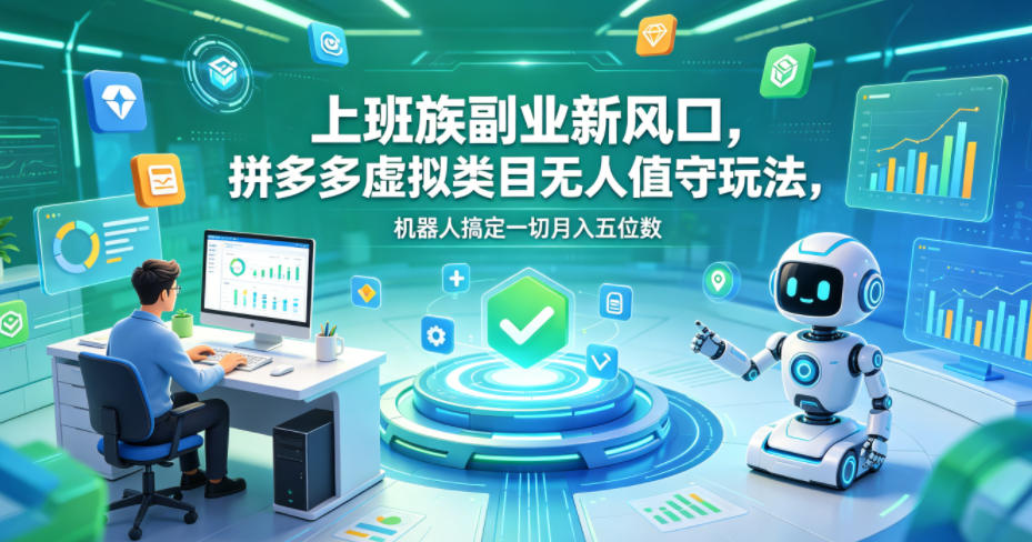 上班族副业新风口，拼多多虚拟类目无人值守玩法，机器人搞定一切月入五位数【揭秘】-孔明聊项目