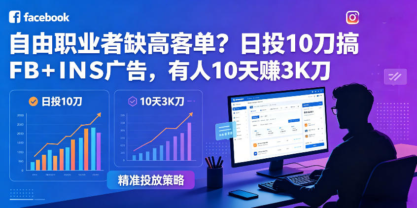 自由职业者缺高客单？日投10刀搞FB+INS广告，有人10天赚3K刀！【原创双语字幕】-孔明聊项目