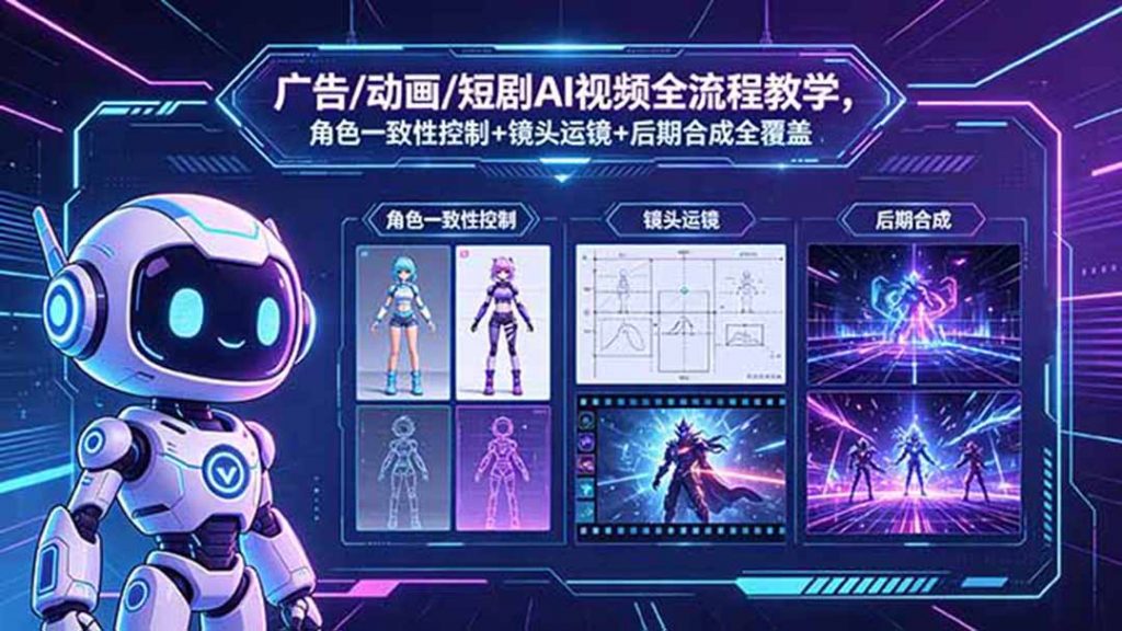 广告/动画/短剧AI视频全流程教学，角色一致性控制+镜头运镜+后期合成全覆盖-孔明聊项目