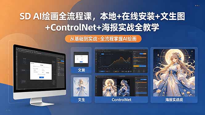 SD AI绘画全流程课，本地+在线安装+文生图+ControlNet+海报实战全教学-孔明聊项目