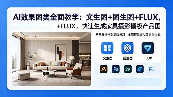 AI效果图类全面教学：文生图+图生图+FLUX，快速生成家具摄影棚级产品图-孔明聊项目