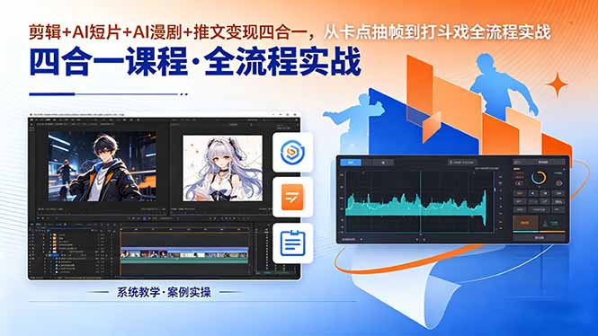 剪辑+AI短片+AI漫剧+推文变现四合一，从卡点抽帧到打斗戏全流程实战-孔明聊项目