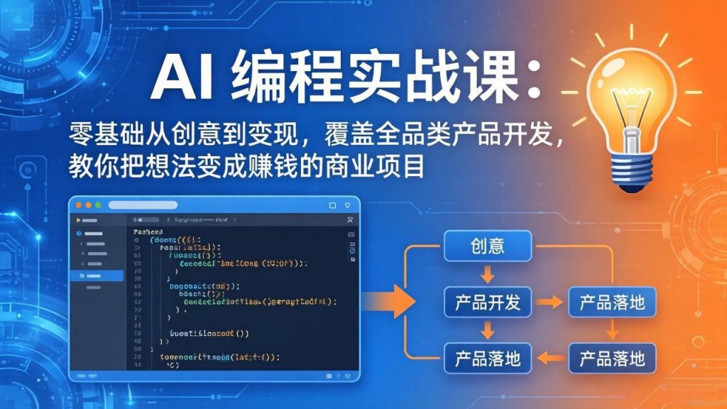 AI编程实战课-第三期-5月9更新：零基础从创意到变现，覆盖全品类产品开发，把想法变成赚钱项目-孔明聊项目