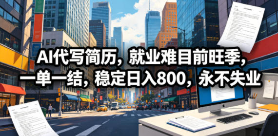 AI代写简历，就业难目前旺季，一单一结，稳定日入800，永不失业-孔明聊项目