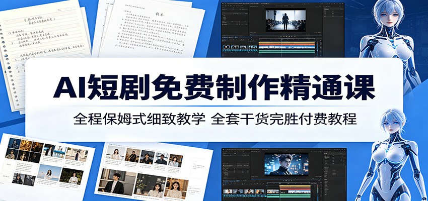AI短剧免费制作精通课：全程保姆式细致教学，全套干货完胜付费教程-孔明聊项目