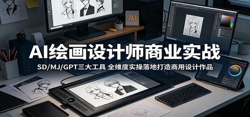AI绘画设计师商业实战：SD/MJ/GPT三大工具，全维度实操落地打造商用设计作品-孔明聊项目