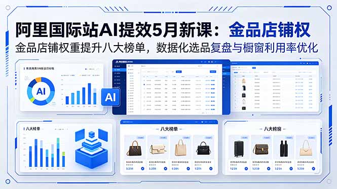阿里国际站AI提效5月新课：金品店铺权重提升八大榜单，数据化选品复盘与橱窗利用率优化-孔明聊项目