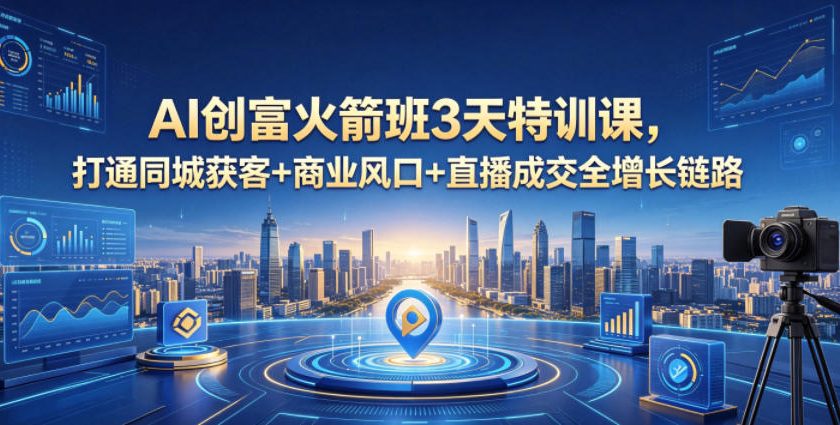 AI创富火箭班3天特训课，打通同城获客+商业风口+直播成交全增长链路，2026年4月新课-孔明聊项目