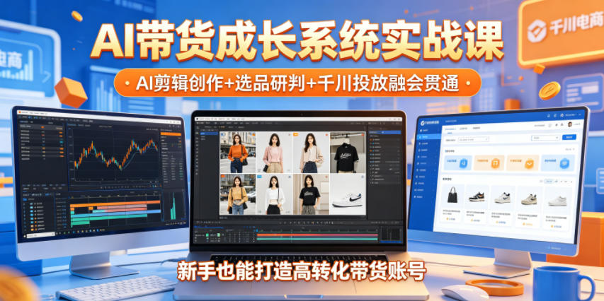 AI带货成长系统实战课，AI剪辑创作+选品研判+千川投放融会贯通，新手也能打造高转化带货账号(更新2026年)-孔明聊项目