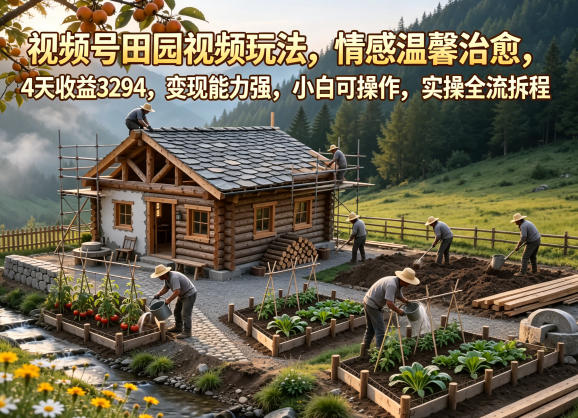视频号田园视频玩法，情感温馨治愈，4天收益3294，变现能力强，小白可操作，实操全流程拆解-孔明聊项目