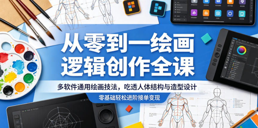 从零到一绘画逻辑创作全课，多软件通用绘画技法，吃透人体结构与造型设计，零基础轻松进阶接单变现-孔明聊项目