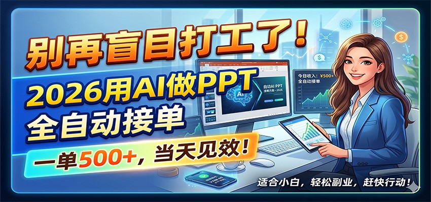 别再盲目打工了！2026用AI做PPT全自动接单，一单5张+，当天见效！-孔明聊项目