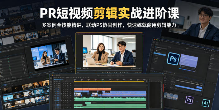 PR短视频剪辑实战进阶课，多案例全技能精讲，联动PS协同创作，快速练就商用剪辑能力-孔明聊项目
